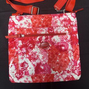 Coach - Red and Pink Floral Nylon Crossbody Purse